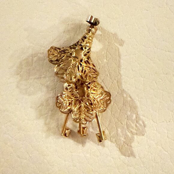 UNIQUE VINTAGE GOLD TONE W CLEAR RHINESTONE FLORAL PENDANT - Picture 4 of 4